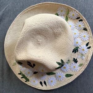 Straw Floral Embroidered Hat.